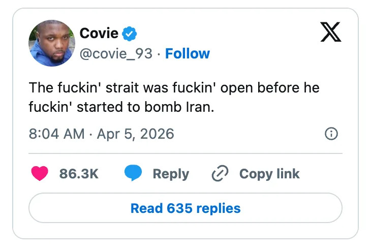 Tweet expressing frustration about an unspecified event related to bombing Iran