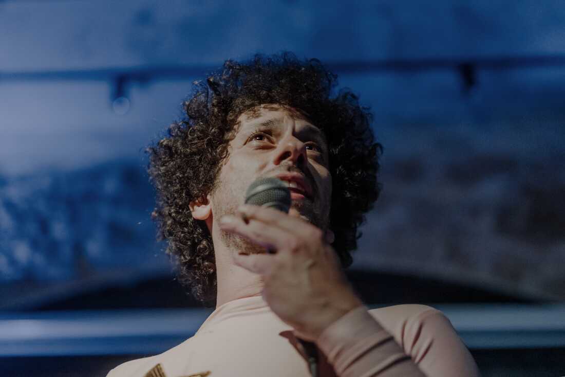 Ariel Bronz during the performance “Who Wants a Ride on a Camel at Jaffa Cinema?” at Jaffa Cinema, Tel Aviv–Jaffa, Israel.