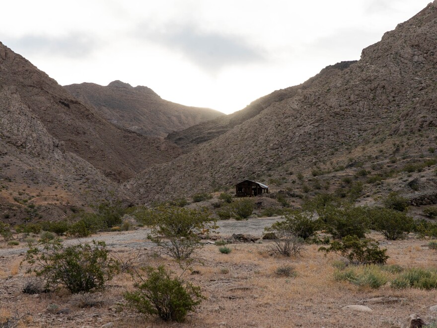 Remains of the Gunsight Mine on the Nopah Mountain Range in Death Valley, California on Sunday March 22, 2026. Photos for NPR by Krystal Ramirez