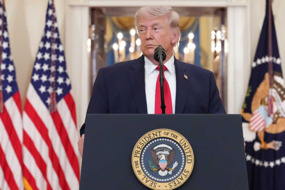 President Trump pauses as he finishes speaking about the Iran war during a prime-time address at the White House on April 1.