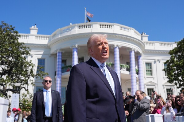 President Donald Trump participates in the White House Easter Egg Roll on the South Lawn of the White House, Monday, April 6, 2026, in Washington. (AP Photo/Alex Brandon)