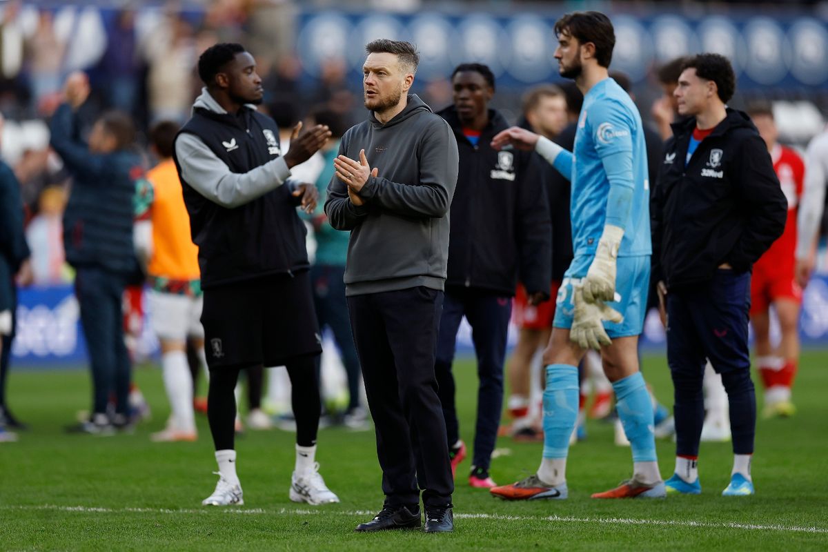 Middlesbrough head coach Kim Hellberg claps the fans at full time