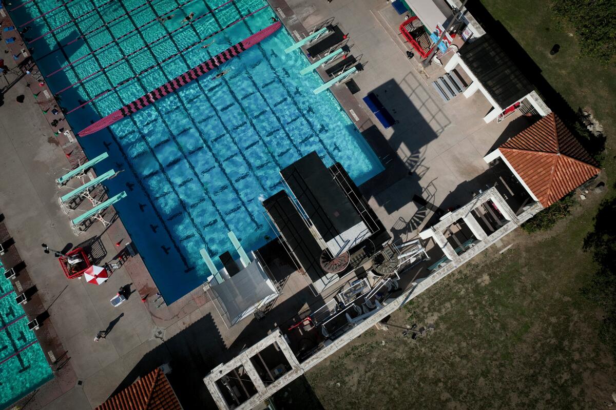 Aerial views of the platform of the high dive.