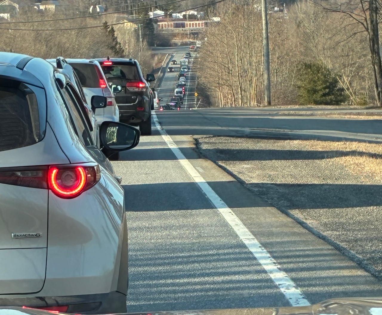 A lineup of cars stuck in traffic