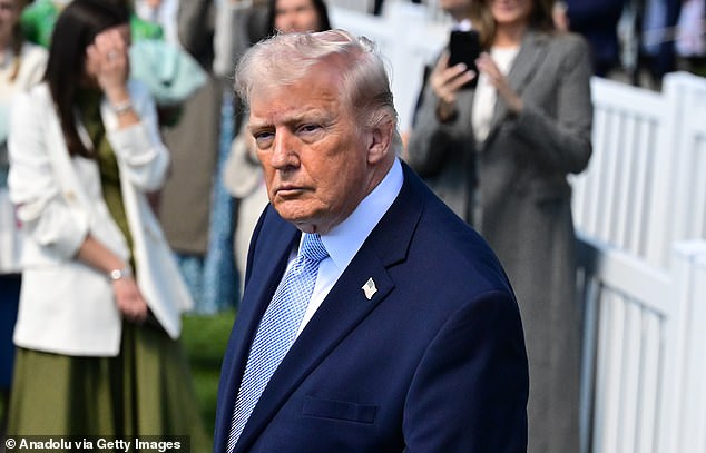 WASHINGTON, D.C., UNITED STATES - APRIL 6: President of the United States Donald J. Trump during the 2026 Easter Egg Roll at the White House, Washington, D.C., US, on April 6, 2026. (Photo by Kyle Mazza/Anadolu via Getty Images)
