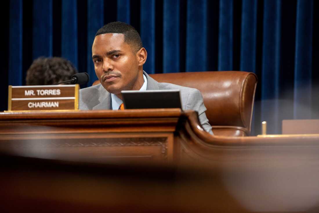 FILE - Rep. Ritchie Torres, D-N.Y., listens during a House committee on homeland security hearing addressing threats to election security at the Capitol in Washington, Wednesday, July 20, 2022.