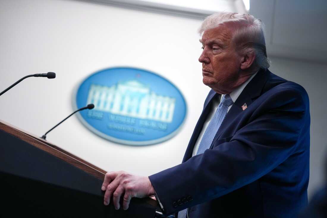 President Trump answers questions during a White House news conference about Iran on April 6, 2026.