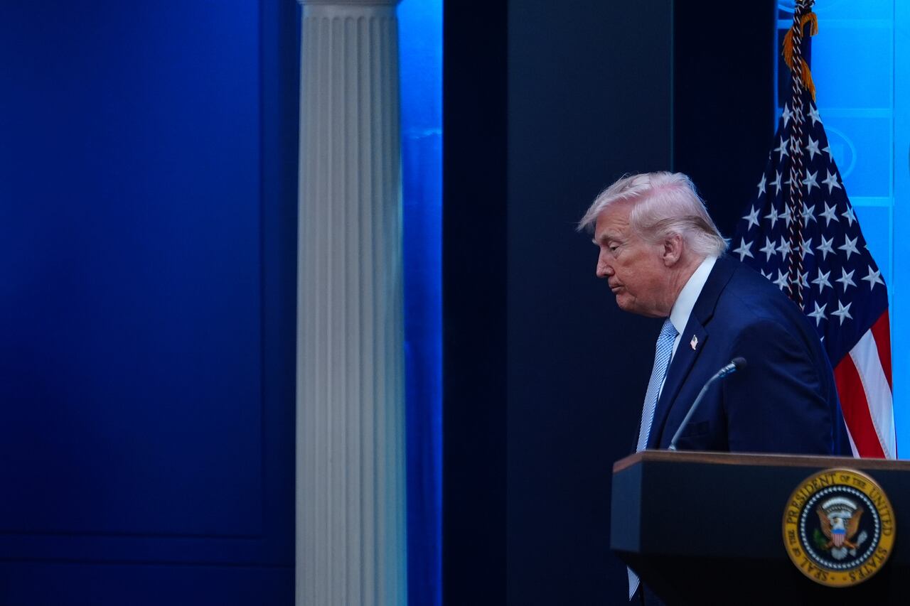 U.S. President Donald Trump is seen at the close of a news conference at the White House