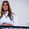First lady Melania Trump listens as U.S. President Donald Trump (not pictured) delivers remarks during an Independence Day military family picnic on the South Lawn of the White House on July 04, 2025 in Washington, DC.