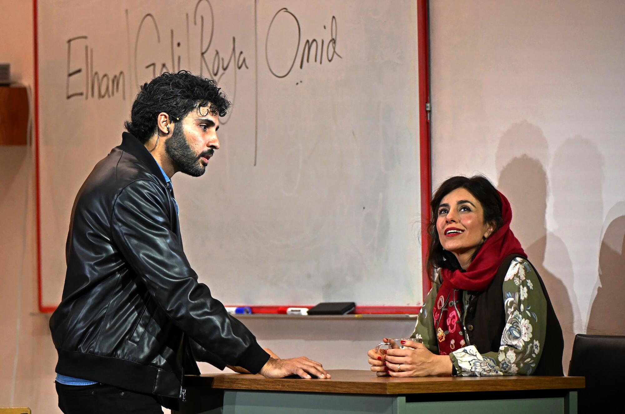 Babak Tafti, left, and Marjan Neshat in "English" at The Wallis.