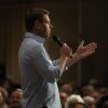 Rep. Eric Swalwell, D-Calif., speaks at a town hall meeting in Sacramento, Calif., Tuesday, April 7, 2026. (AP Photo/Rich Pedroncelli)