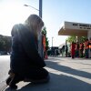 Abortion-rights advocates think the Trump administration's limits on enforcing the FACE Act give a green light to anyone who wants to disrupt abortion centers in the future. Here, an anti-abortion demonstrator is shown before a line of volunteer clinic escorts in front of the EMW Women's Surgical Center, an abortion clinic, in 2021 in Louisville, Kentucky.