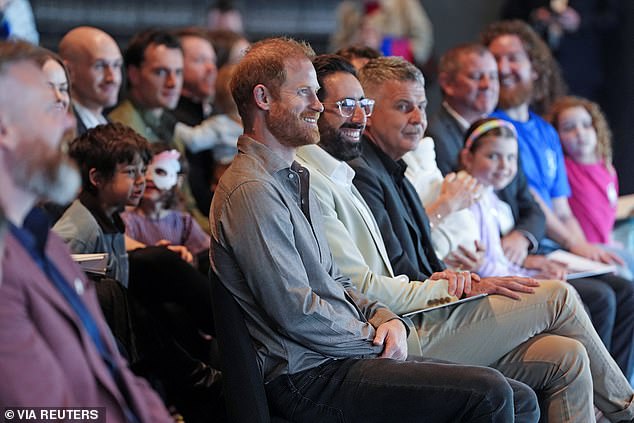 Britain's Prince Harry, the Duke of Sussex, sits in the audience before taking part in a Q&A session during a visit to Movember at the Western Bulldogs HQ at Mission Whitten Oval, in Footscray, Melbourne, on day two of the royal trip to Australia, April 15, 2026.    Jonathan Brady/Pool via REUTERS
