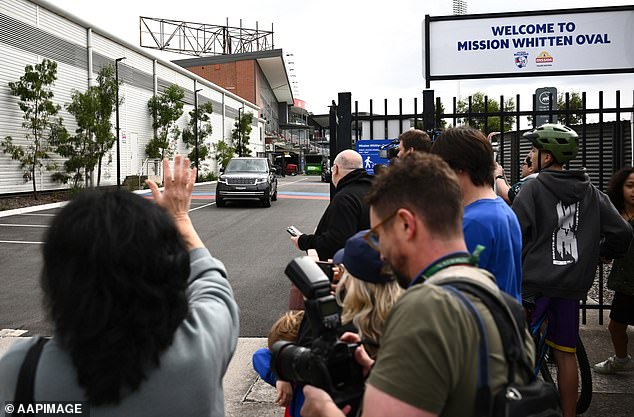Prince Harry the Duke of Sussex leaves following a visit with the Movember Foundation at the Western Bulldogs headquarters, Whitten Oval in Melbourne, Wednesday, April 15, 2026. (AAP Image/Joel Carrett) NO ARCHIVING