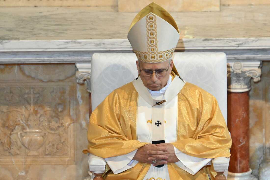 Pope Leo XIV leads a mass at the basilica of St. Augustine in Annaba on the second day of an 11-day apostolic journey to Africa, on April 14, 2026.