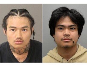 Kyaw (Chin) Doe, left, and Oudom (Richard) Bun of London, Ont., are suspects in the fatal shooting at a Lambton College pub in Sarnia, Ont., on Friday, April 10, 2026. (Photos supplied by Sarnia police)