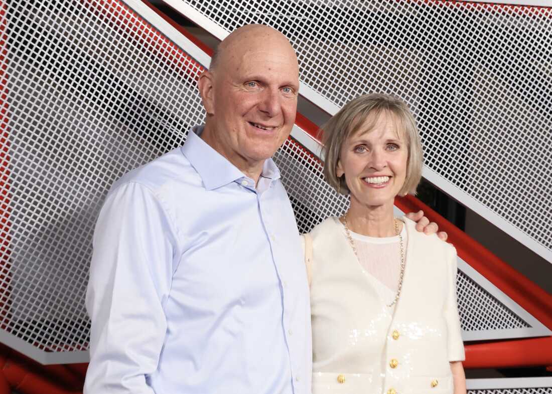 Connie Ballmer (left) and her husband Steve Ballmer, who owns the Los Angeles Clippers, attend opening night of the Intuit Dome, where the team plays in L.A., on August 15, 2024.