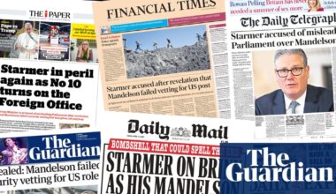 ‘Starmer in peril’: what the papers say about Mandelson vetting row | Newspapers