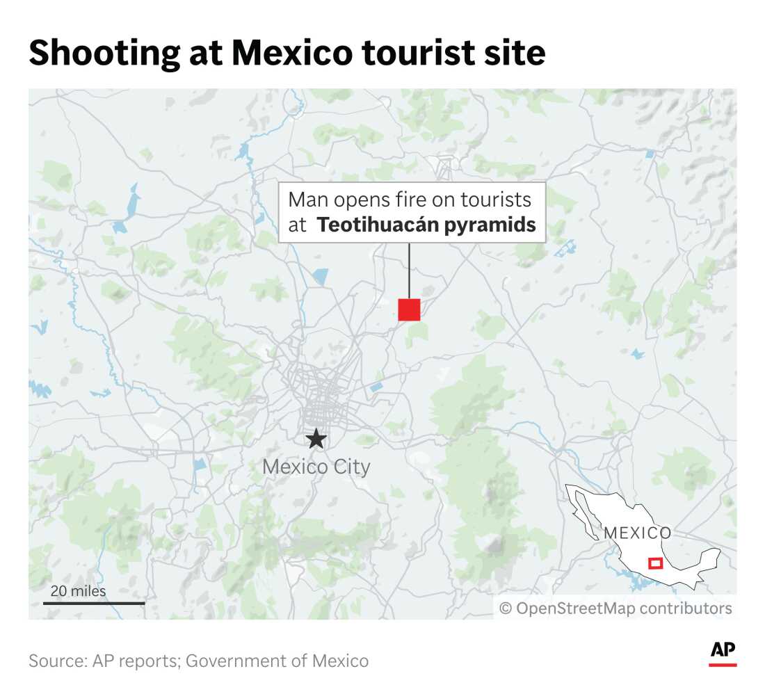A man with a gun shot at tourists at the historic Teotihuacan pyramids outside Mexico City on Monday.