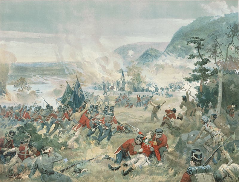 A dying Sir Isaac Brock is pictured at the Battle of Queenston Heights