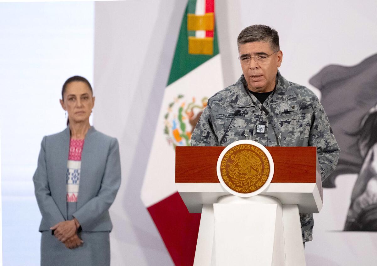 Mexican National Guard Commander Guillermo Briseno speaks during President Claudia Sheinbaum's press conference