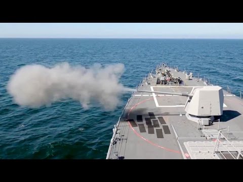 5-inch 62-caliber Mk 45 Naval Gun Live Fire – Arleigh Burke-class Destroyer thumbnail