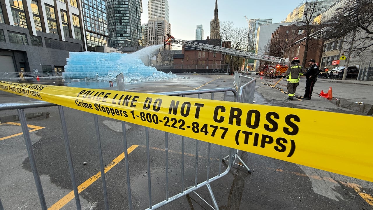 Toronto fire crews by Drake's ice installation