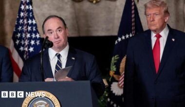 U.S. Secretary of the Navy John Phelan speaks, after President Donald Trump announced the Navy's "Golden Fleet", at Mar-a-lago in Palm Beach, Florida, U.S., December 22, 2025.