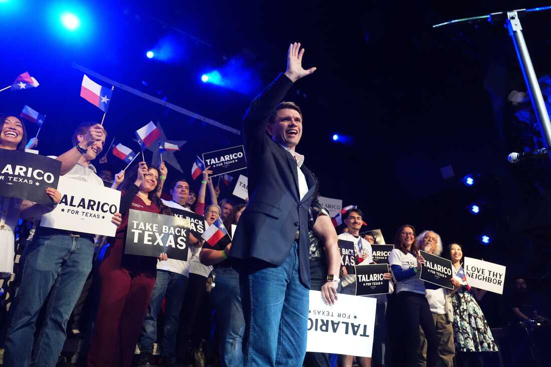 Texas Democratic Senate candidate Texas state Rep. James Talarico waves to the crowd before speaking Mar. 4 in Austin. Talarico raised $27m in the first quarter of 2026, leading a pack of Democrats who outraised Republicans in several key Senate matchups.