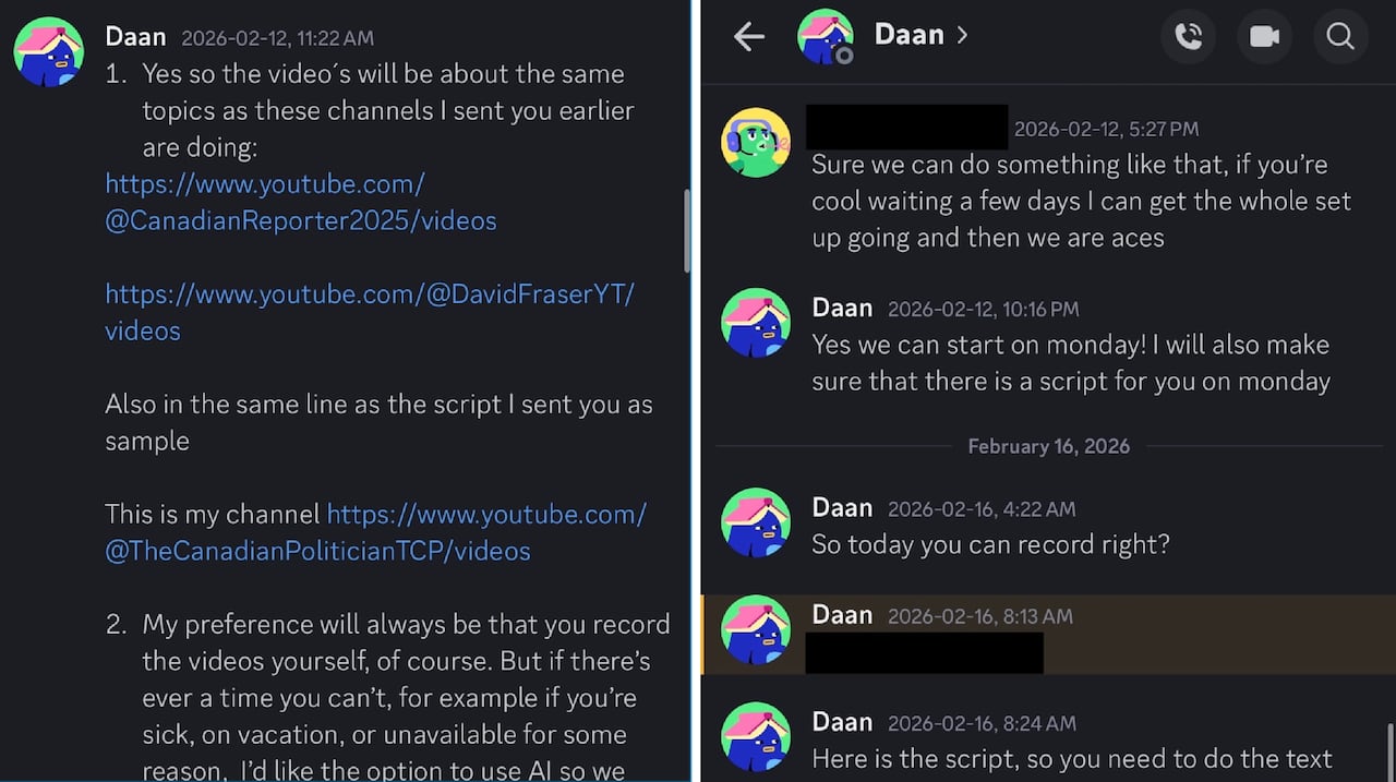 Images of a Discord conversation
