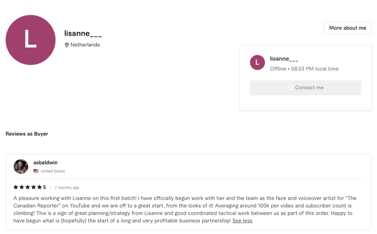 A screenshot of a profile on a website.