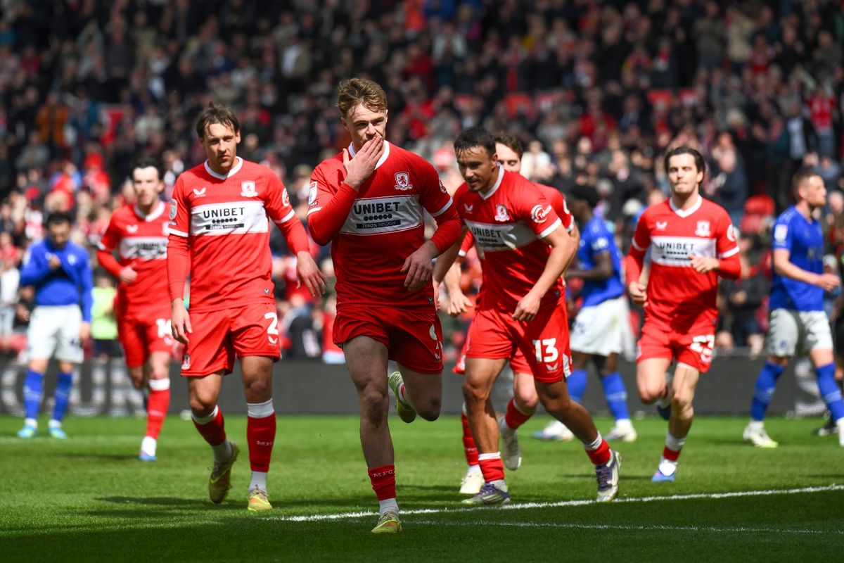 Tommy Conway of Middlesbrough celebrates scoring their fifth goal