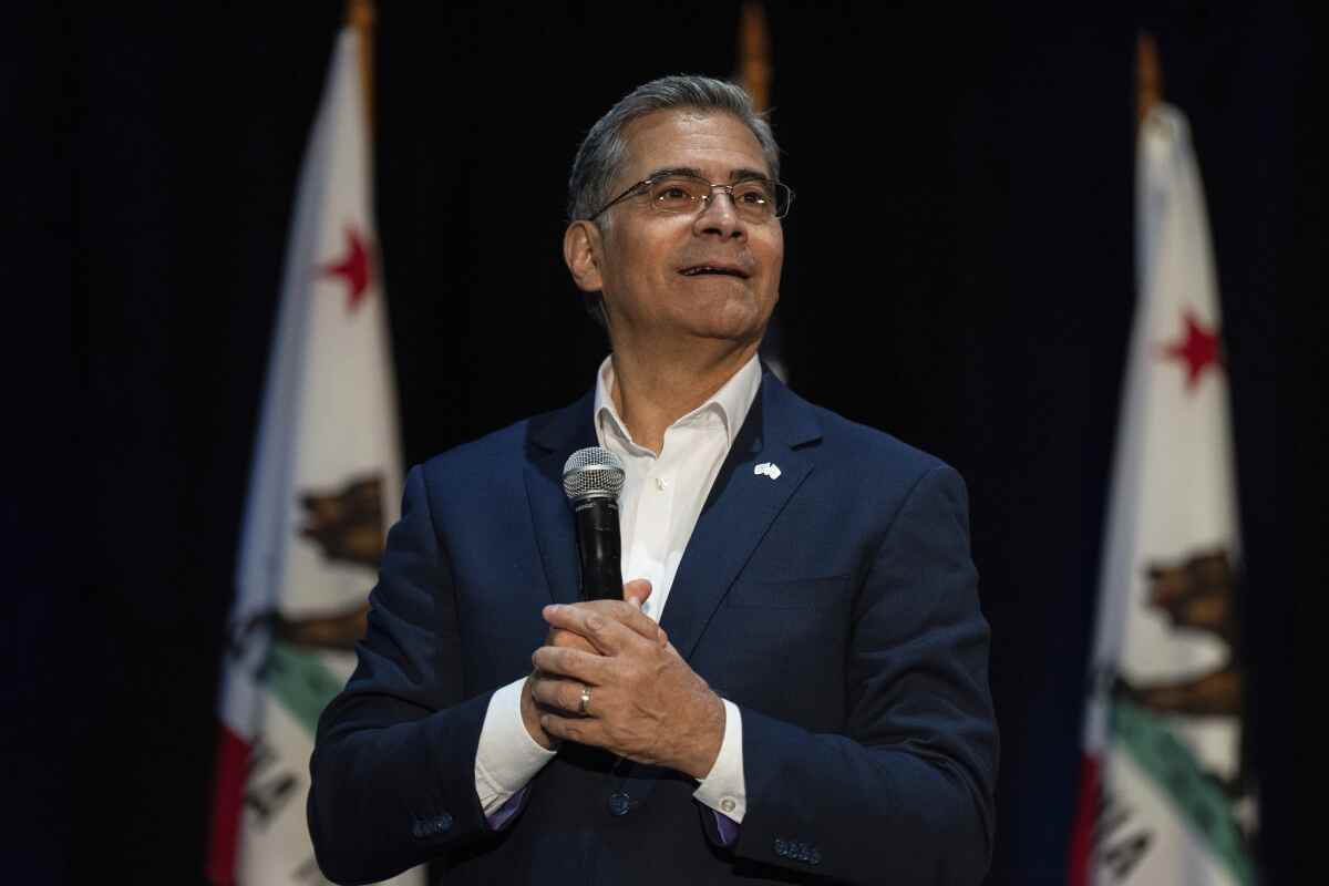 California gubernatorial candidate Xavier Becerra speaks during a campaign event in Los Angeles on April 18.