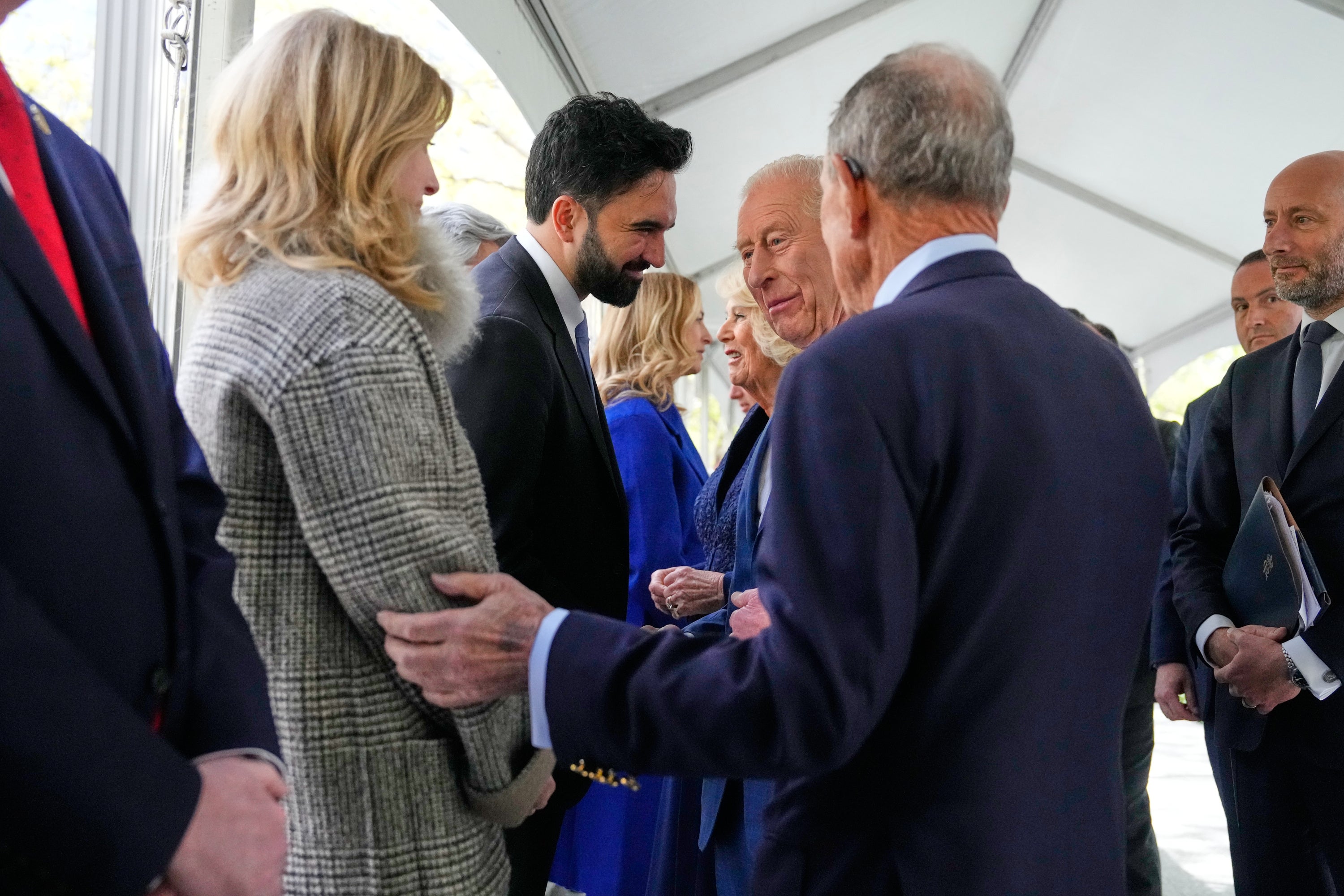 New York City Mayor Zohran Mamdani greets King Charles and Queen Camilla at the 9/11 memorial in Manhattan on Wednesday
