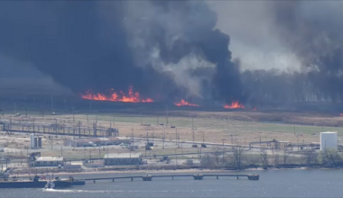 NJ Forest Fire Service battling wildfire in West Deptford, New Jersey