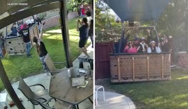 Video shows hot air balloon carrying 13 people make emergency landing in Temecula backyard