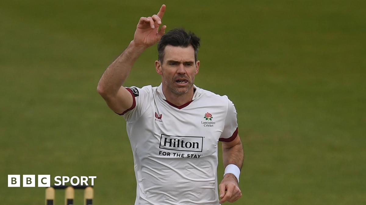 Sir James Anderson takes a wicket and celebrates with his right hand in the air