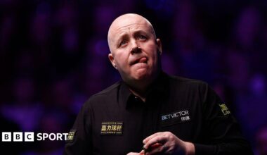 John Higgins in action at the Welsh Open