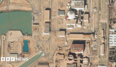 Satellite image from April 2025 shows various buildings from the Bushehr nuclear plant