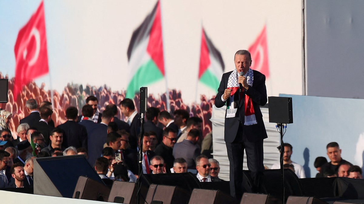Turkish President Tayyip Erdogan speaking at a rally in Istanbul, Turkey