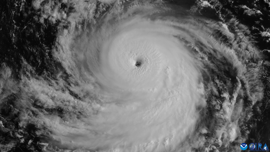 Category 4 Hurricane Franklin sports a clear eye while in the Atlantic Ocean on August 28, 2023.