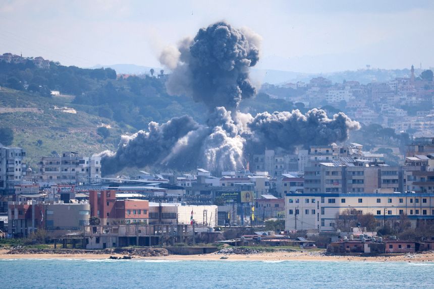 Smoke rises from an explosion following an Israeli strike on Tyre, Lebanon