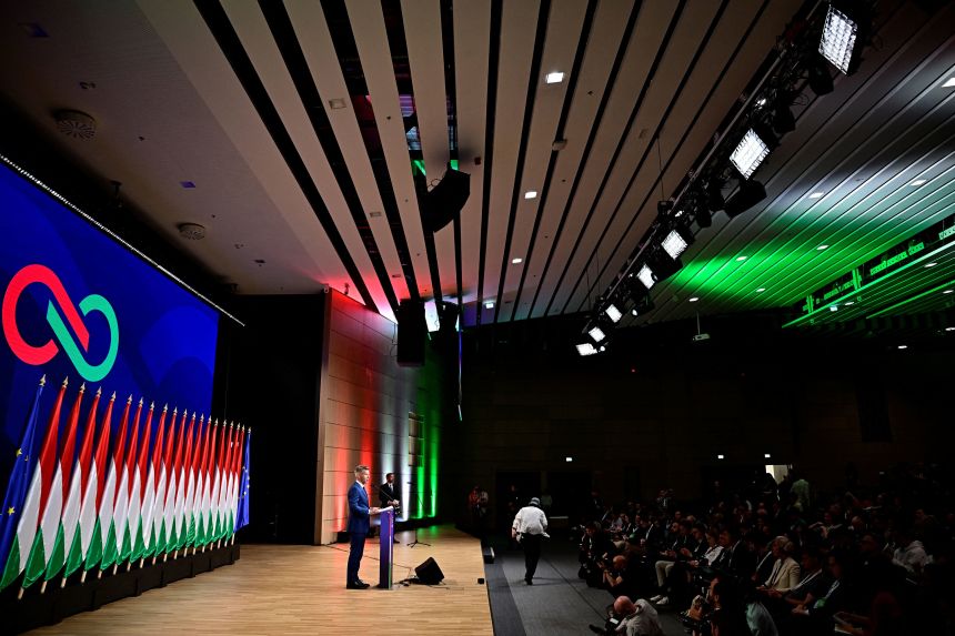 Peter Magyar, leader of the opposition Tisza party, spoke to reporters for three hours in Budapest on Monday.