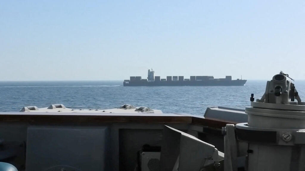 A view of Iranian-flagged cargo ship Touska in the Arabian Sea.