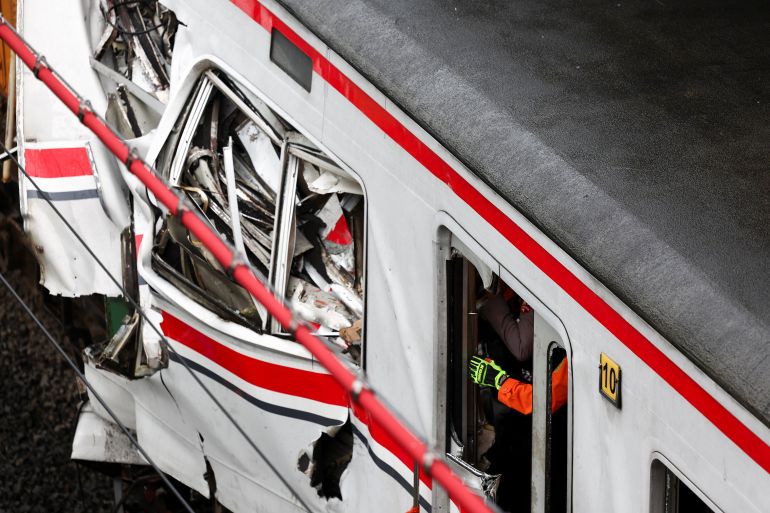 Wreckage after a deadly collision between a commuter line train and a long-distance train, in Bekasi, on the outskirts of Jakarta, Indonesia, April 28, 2026. REUTERS/Willy Kurniawan