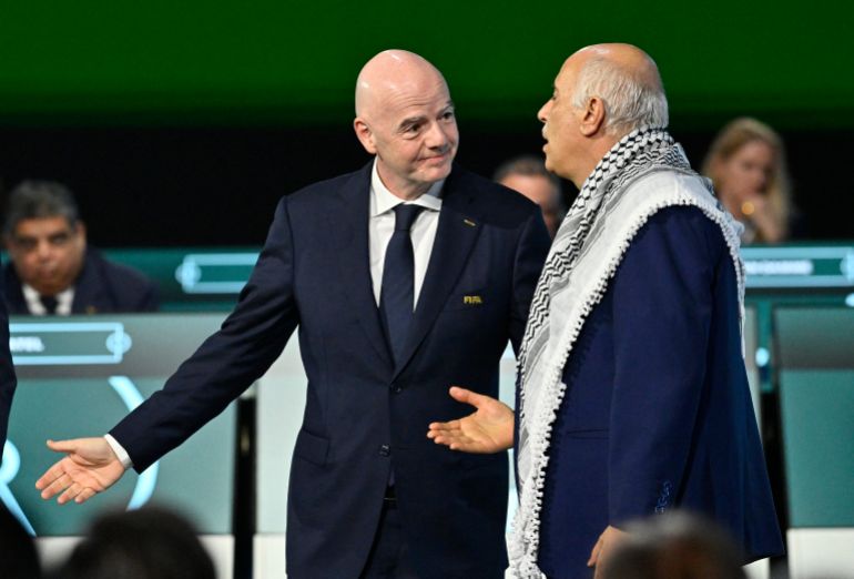 FIFA President Gianni Infantino with Jibril Rajoub, President of the Palestine Football association during the congress