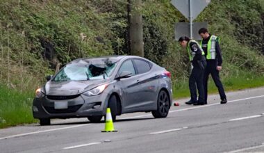 Police respond to the scene of a crash on Lougheed Highway in Maple Ridge