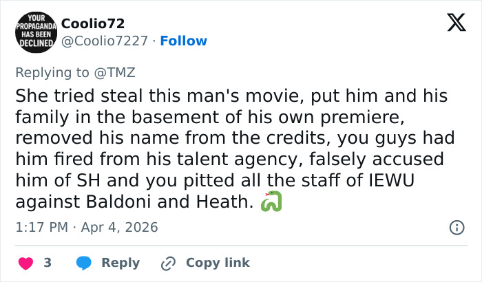 Social media user reacts to Blake Lively’s scathing lawsuit statement amid growing fan frenzy online.