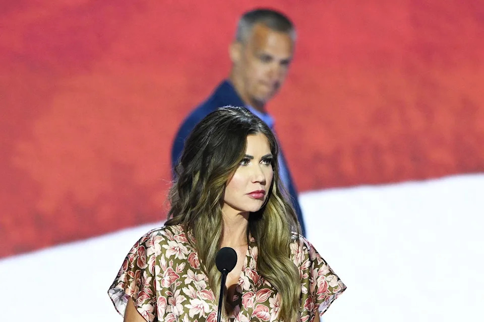 Corey Lewandowski walks behind Kristi Noem during her sound check at the 2024 Republican National ConventionCredit: ANDREW CABALLERO-REYNOLDS/AFP via Getty
