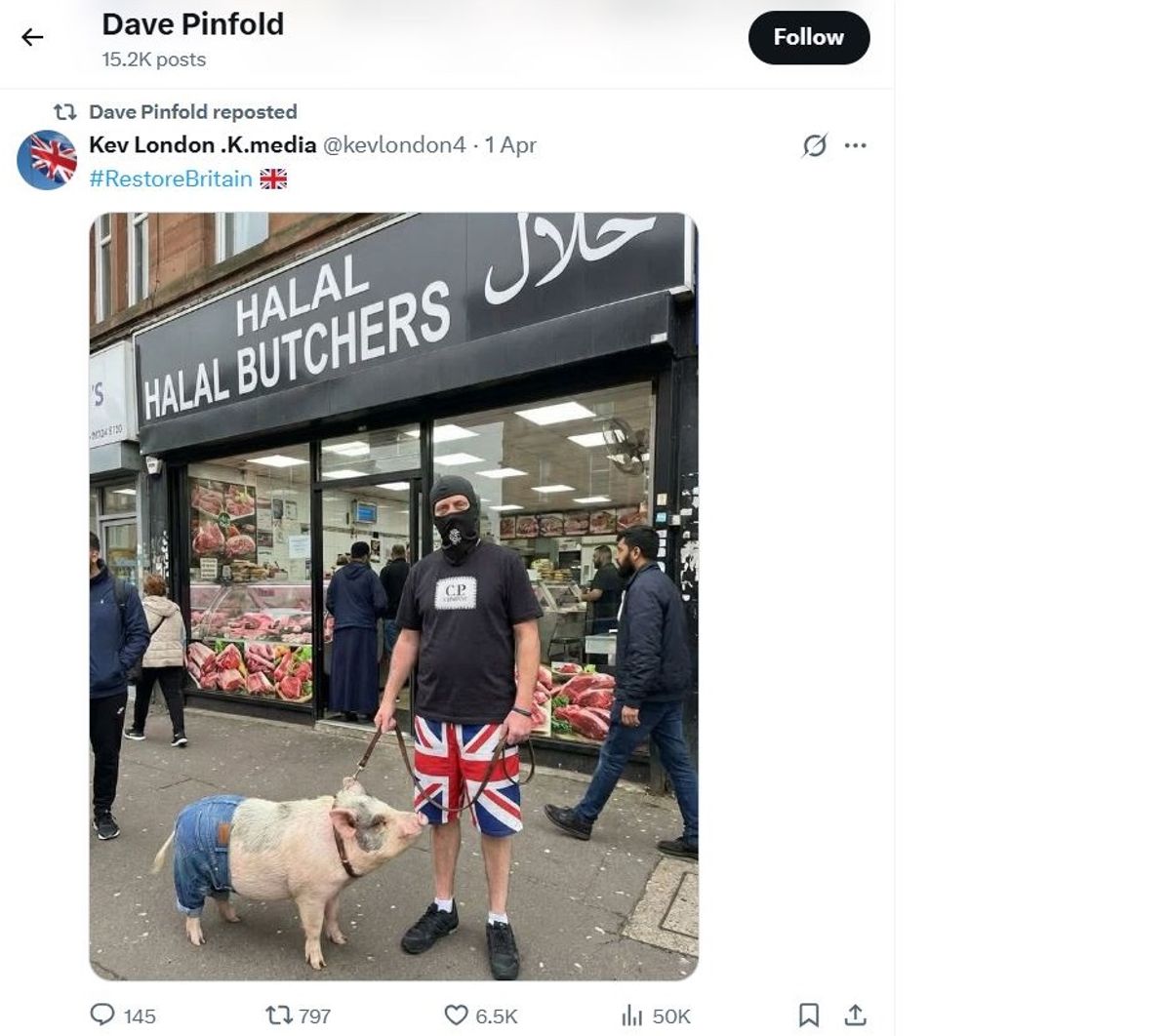 The X account of Reform election agent Dave Pinfold in Stockport